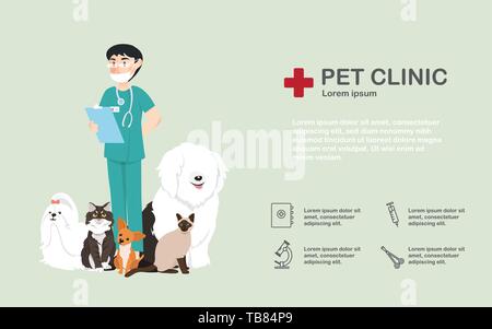 L'infographie du vétérinaire officiel homme avec l'animal. Illustration de Vecteur