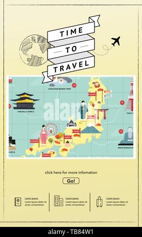 Sites célèbres Japonais et d'attractions touristiques au Japon.vector illustration Illustration de Vecteur