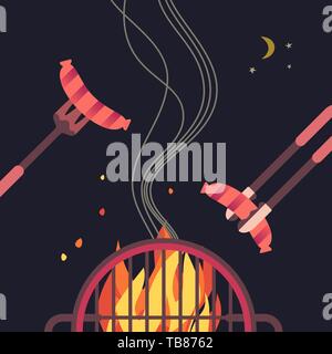 Saucisses grillées barbecue télévision hand drawn vector icône couleur Illustration de Vecteur