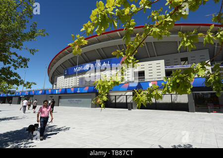 Vue générale à l'extérieur du stade finale de l'UEFA Champions League - Construire l'avenir du match entre Tottenham Hotspur v Liverpool, Wanda Stade Metropolitano, Madrid - 30 mai 2019 Banque D'Images