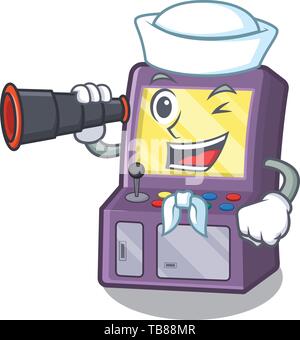 Marin avec des jumelles d'arcade à côté de mascot tableau Illustration de Vecteur