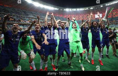 Les joueurs de Chelsea célébrer après l'UEFA Europa League finale au Stade Olympique, Baku, Azerbaïdjan. ASSOCIATION DE PRESSE Photo. Photo date : mercredi 29 mai 2019. Voir l'ACTIVITÉ DE SOCCER Europa. Crédit photo doit se lire : Bradley Collyer/PA Wire Banque D'Images