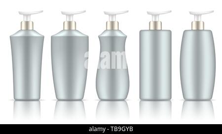 Bouteilles colorées pour les cosmétiques. Vector set de formes différentes avec la réflexion sur fond blanc. Illustration de Vecteur