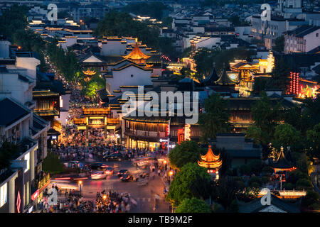 Vue de nuit sur Temple de Confucius à Nanjing Banque D'Images