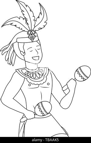 L'homme afro coiffure en plumes de célébrer avec les maracas Brésil carnival vector illustration graphic design Illustration de Vecteur