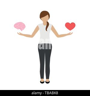 Femme dans un cerveau et coeur dans l'autre main vector illustration EPS10 Illustration de Vecteur