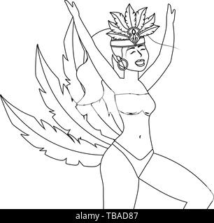 Femme avec une coiffe de plumes danse avec bikini brazil carnival vector illustration graphic design Illustration de Vecteur