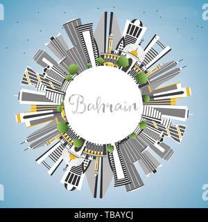 Bahrain City Skyline avec bâtiments gris, ciel bleu et copier l'espace. Vector Illustration. Les voyages d'affaires et tourisme Concept avec l'architecture moderne. Illustration de Vecteur