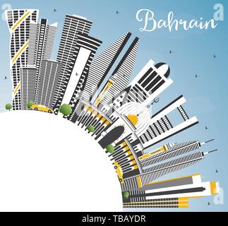 Bahrain City Skyline avec bâtiments gris, ciel bleu et copier l'espace. Vector Illustration. Les voyages d'affaires et tourisme Concept avec l'architecture moderne. Illustration de Vecteur