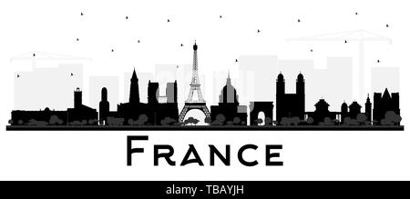 France Skyline Silhouette aux bâtiments noir isolé sur blanc. Vector Illustration. Concept avec l'architecture historique. France paysage urbain. Illustration de Vecteur