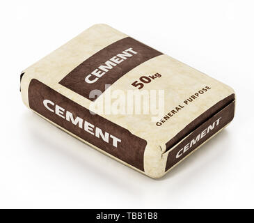 Sac de ciment avec la conception de l'emballage générique isolé sur fond blanc. 3D illustration. Banque D'Images