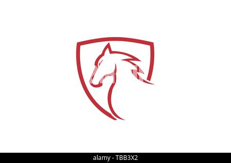 Creative Red Horse Shield Logo Design Illustration vecteur symbole Illustration de Vecteur