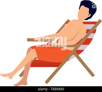 Jeune homme assis en maillot avec chaise de plage Illustration de Vecteur