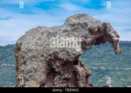 Elephant Rock, une formation unique qui ressemble à un éléphant utilisé pour les anciennes tombes, Castelsardo, province de Sassari, Sardaigne, Italie. Banque D'Images