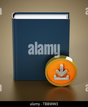 Réservez avec icône fléchée de téléchargement. 3D illustration. Banque D'Images