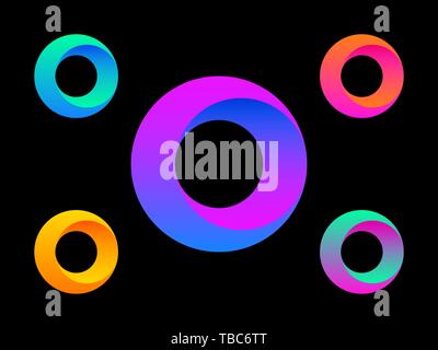 Lettre o logo. Jeu de cercle coloré. Dégradé de couleurs sur fond noir. Modèle de conception moderne. La forme géométrique bold. Graphique universel pour w Illustration de Vecteur