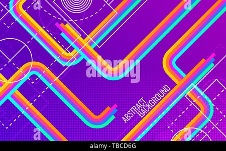 Résumé arrière-plan diagonal. Bandes lumineuses avec des formes géométriques et des lignes blanches. Design tendance avec des éléments de couleur. Toile futuriste pour flyer, p Illustration de Vecteur