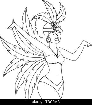 Femme avec une coiffe de plumes danse avec bikini brazil carnival vector illustration graphic design Illustration de Vecteur