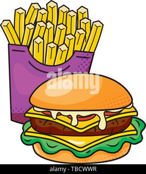 Hamburger et frites vecteur icône cartoon illustration graphic design Illustration de Vecteur