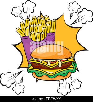 Hamburger et frites vecteur icône cartoon illustration graphic design Illustration de Vecteur