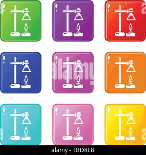 Processus chimiques icons set 9 couleurs Illustration de Vecteur