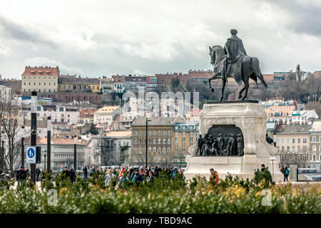 BUDAPEST, HONGRIE - 24 août, 2018 : vue sur le monument de fer et panoram Budapest au comte Andrássy Gyula Banque D'Images