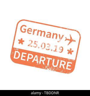 Allemagne International travel visa isolé sur blanc. L'arrivée de tampon en caoutchouc orange signe avec texture Illustration de Vecteur