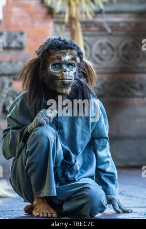 Banjar Gelulung, Bali, Indonésie - 26 Février 2019 : Mas de village. Jouer sur scène. Gros plan du cavalier bleu en singe. Banque D'Images