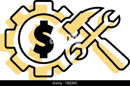 L'icône Outils pignons dollar avec vecteur Illustration de Vecteur