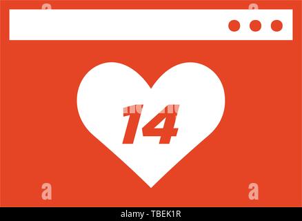 14 février, coeur. Valentines Day calendrier. - Vector Illustration de Vecteur