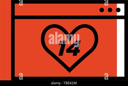 14 février, coeur. Valentines Day calendrier. - Vector Illustration de Vecteur