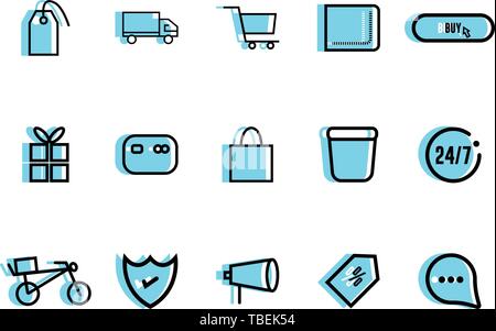 Business et e-commerce de remplissage linéaire icons Set. E-commerce icons set vector Illustration de Vecteur