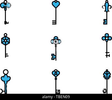 Inscrivez-clés - Vintage clé de remplissage linéaire icons set Illustration de Vecteur
