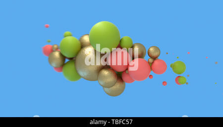 Résumé fond avec Corail vivant, vert et or de sphères sur bleu. Vente de mode design de bannières. Illustration 3D render Banque D'Images