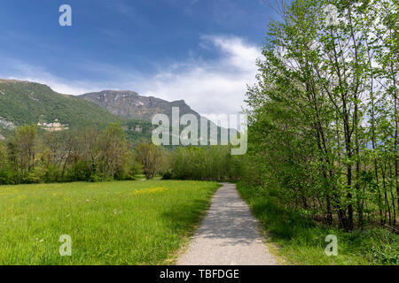 La piste cyclable dans le parc du Lac d'annone, Lecco, Lombardie, Italie, au printemps (avril) Banque D'Images