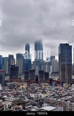 Le paysage architectural de Shanghai Ville de vent et de neige Banque D'Images