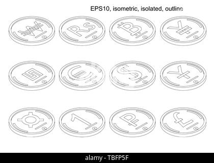 Vecteur isométrique jeu de pièces de monnaies. Icônes isométrique. Les éléments de design d'un concept d'entreprise. Éléments de conception de scénario, administration et finances Illustration de Vecteur