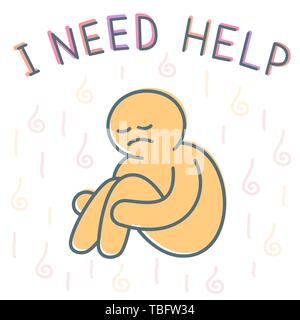 Homme déprimé malheureux besoin d'aide concept illustration vectorielle avec télévision cartoon graphique - tristesse et a souligné expression Illustration de Vecteur