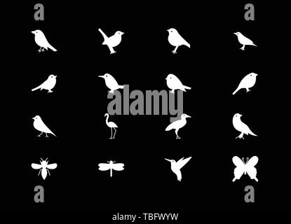 - Vector icons set oiseaux blanc sur un fond noir Illustration de Vecteur