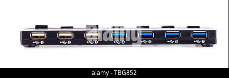 Détail d'un grand nombre de ports USB sur un port de l'ordinateur sur moyeu multiplicateur white Banque D'Images