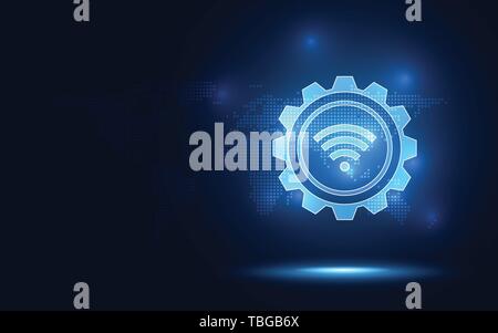 Connexion sans fil bleu futuriste résumé arrière-plan technique. La transformation numérique de l'intelligence artificielle et le big data concept. Quan d'affaires Illustration de Vecteur