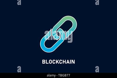 Blockchain logo sur fond noir foncé. Symbole abstrait de la chaîne liée et avec du texte. Concept de la technologie moderne. Vector illustration pour la société lo Illustration de Vecteur