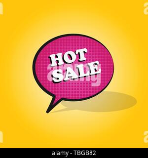 Comic speech bubble rose avec texte expression HOT SALE sur fond jaune. Vector cartoon dynamique lumineux en demi-teinte couleur illustration pop rétro ar Illustration de Vecteur