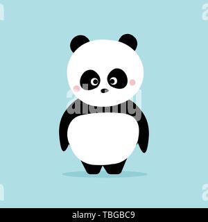 Cute panda standing on blue background. Kawaii character cartoon design concept. Illustration de Vecteur