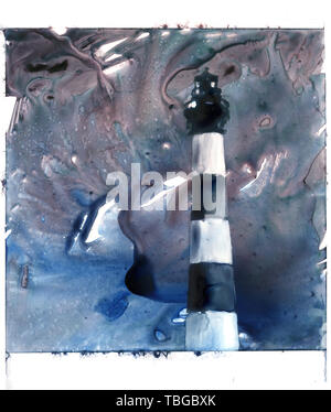 Fine art de l'aquarelle sur synthétique YUPO de Bodie Island Lighthouse sur les Outer Banks de la Caroline du Nord - USA Banque D'Images
