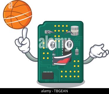 Basket-ball avec circuit board pcb isolé avec mascot Illustration de Vecteur