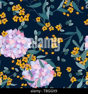 Mélange de fleurs. Hortensia de décoration, d'impression sur transparent floral fleur de printemps l'arrière-plan. Concept Jungle, vector illustration. Illustration de Vecteur