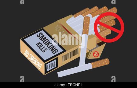 Illustration du concept Ne pas fumer et de la Journée mondiale sans tabac, le modèle de coupe de papier. Illustration de Vecteur