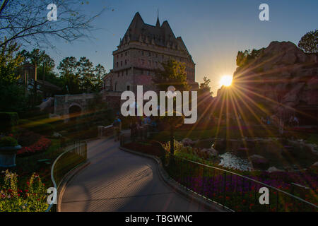 Orlando, Floride . Le 27 mars 2019, au Pavillon du Canada.belle fond coucher de soleil à Epcot de Walt Disney World , Banque D'Images