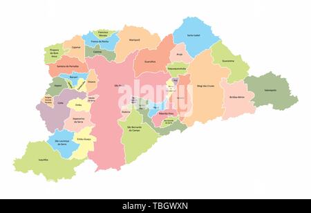 Une carte de la région métropolitaine de Sao Paulo, Brésil les frontières avec les municipalités Illustration de Vecteur